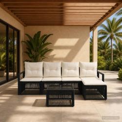 Ensemble de canap&eacute; de jardin 6 pcs Noir polyrotin