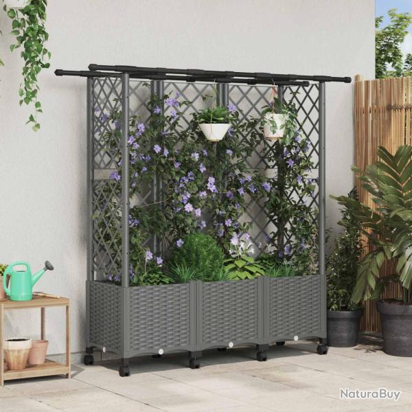 Lit �lev� avec Treillis et Toit Gris clair 163,5 x 40 x 142 cm