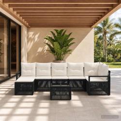 Ensemble de canap&eacute; de jardin 8 pcs Noir polyrotin