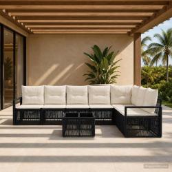 Ensemble de canap&eacute; de jardin 8 pcs Noir polyrotin