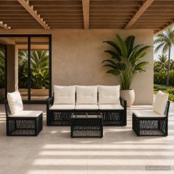 Ensemble de canap&eacute; de jardin 6 pcs Noir polyrotin