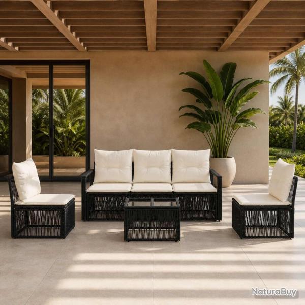 Ensemble de canap� de jardin 6 pcs Noir polyrotin