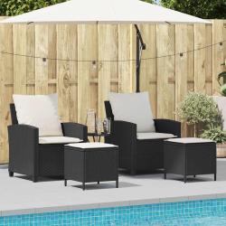 Ensemble de canap&eacute; de jardin 4 pcs avec coussins noir r&eacute;sine tress&eacute;e