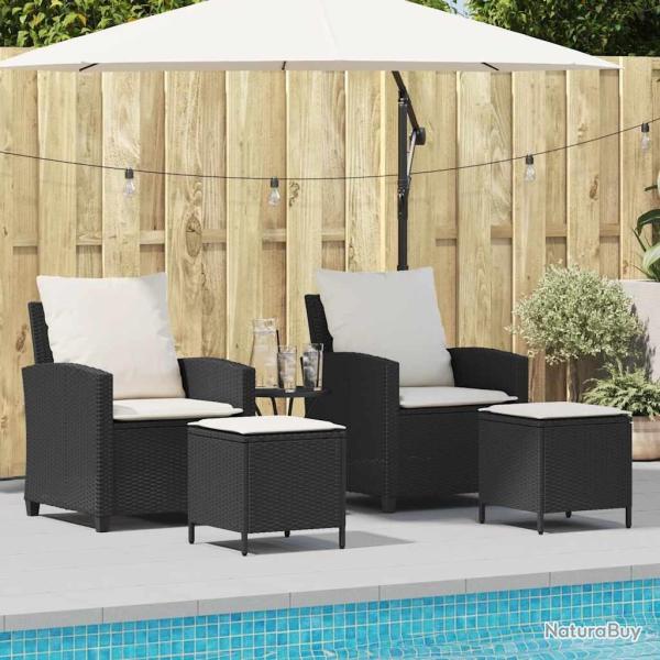 Ensemble de canap� de jardin 4 pcs avec coussins noir r�sine tress�e