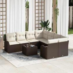 Ensemble de canap&eacute; de jardin 9 pcs Marron polyrotin