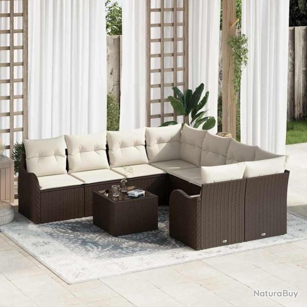 Ensemble de canap� de jardin 9 pcs Marron polyrotin