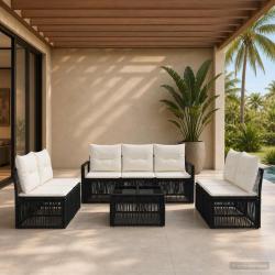 Ensemble de canap&eacute; de jardin 8 pcs Noir polyrotin