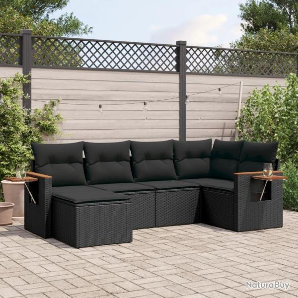 Salon de jardin 6 pcs avec coussins noir r�sine tress�e