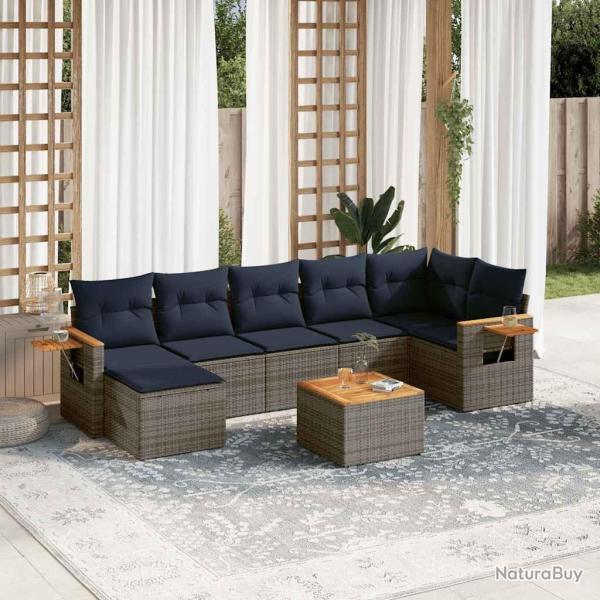 Salon de jardin 8 pcs avec coussins gris r�sine tress�e