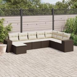 Salon de jardin 8 pcs avec coussins marron r&eacute;sine tress&eacute;e