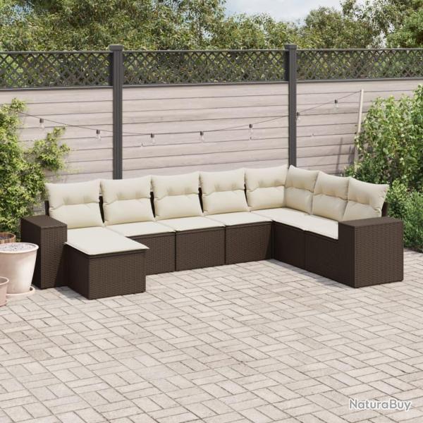 Salon de jardin 8 pcs avec coussins marron r�sine tress�e