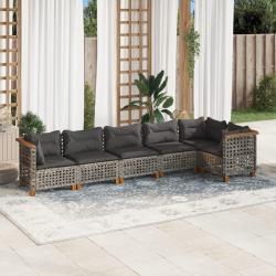 Salon de jardin 6 pcs avec coussins gris r&eacute;sine tress&eacute;e