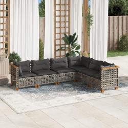Salon de jardin 6 pcs avec coussins gris r&eacute;sine tress&eacute;e