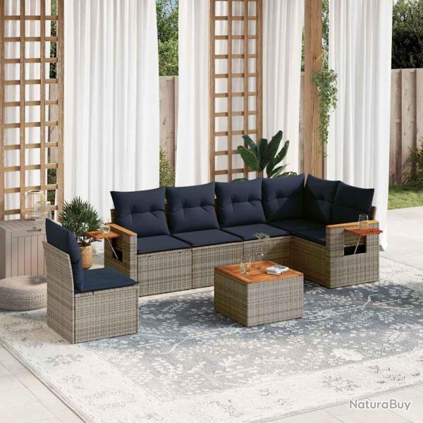 Salon de jardin 7 pcs avec coussins gris r�sine tress�e