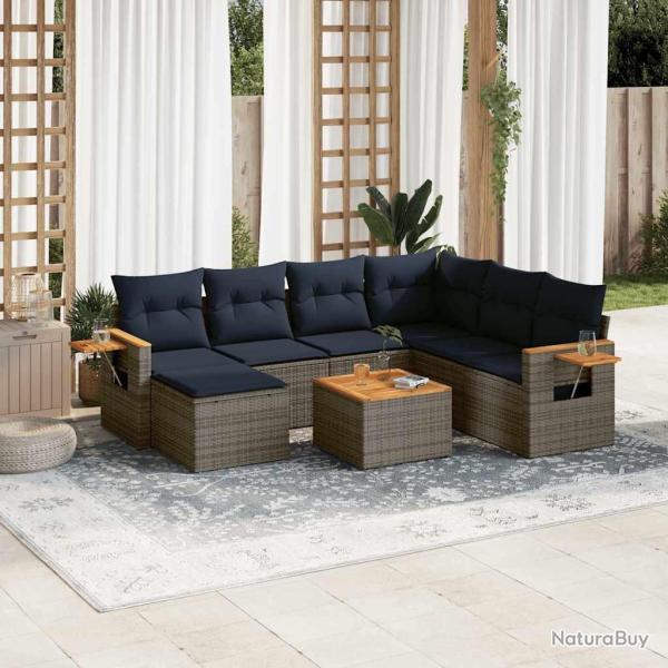 Salon de jardin 8 pcs avec coussins gris r�sine tress�e