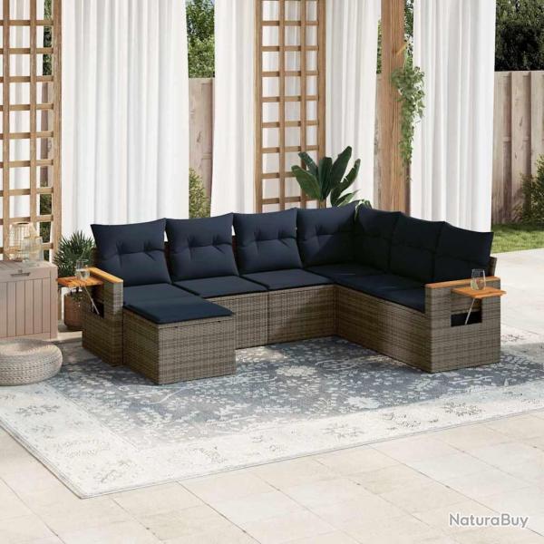 Salon de jardin 7 pcs avec coussins gris r�sine tress�e