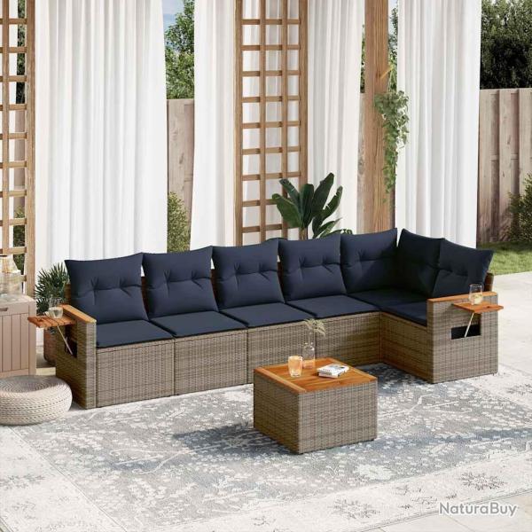 Salon de jardin 7 pcs avec coussins gris r�sine tress�e