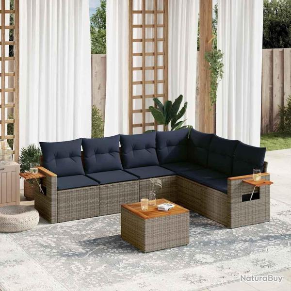 Salon de jardin 7 pcs avec coussins gris r�sine tress�e