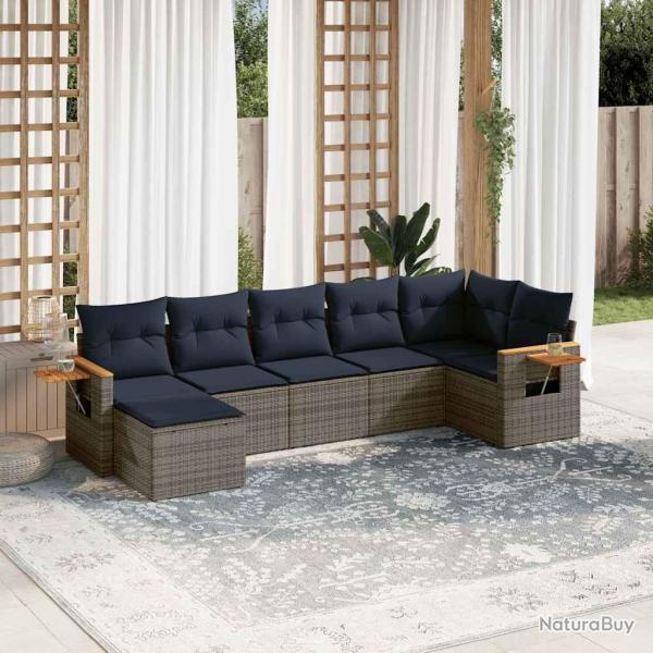 Salon de jardin 7 pcs avec coussins gris r�sine tress�e