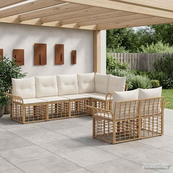 Ensemble de canap�s d'ext�rieur 7 pcs Blanc Naturel et Cr�me