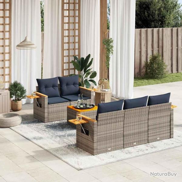 Salon de jardin 6 pcs avec coussins gris r�sine tress�e