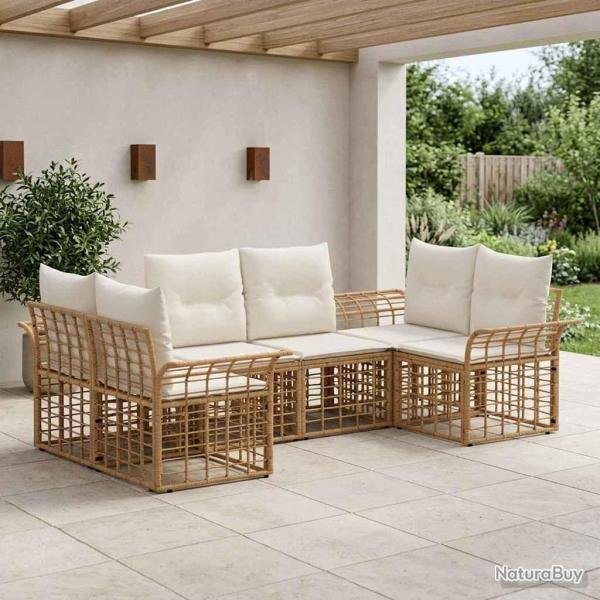 Ensemble de canap�s d'ext�rieur 6 pcs Blanc Naturel et Cr�me