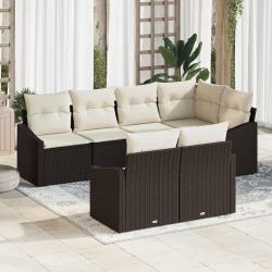 Ensemble de canap&eacute; de jardin 7 pcs Marron et blanc polyrotin