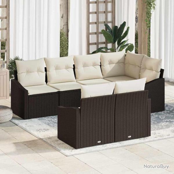 Ensemble de canap� de jardin 7 pcs Marron et blanc polyrotin
