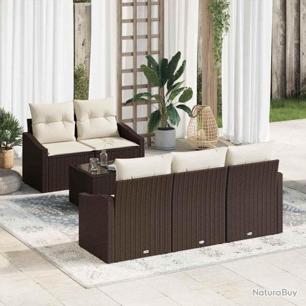 Ensemble de Canap�s 6 pcs Marron et Cr�me polyrotin