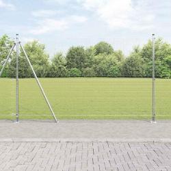 Cl&ocirc;ture en fil soud&eacute; avec base en b&eacute;ton 10 x 1,6 m Argent&eacute;