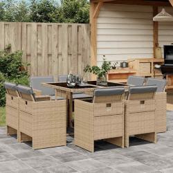 Ensemble &agrave; manger de jardin et coussins 9 pcs m&eacute;lange beige