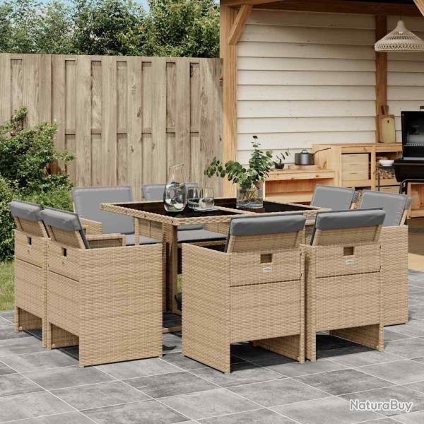 Ensemble � manger de jardin et coussins 9 pcs m�lange beige