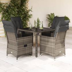 Ensemble &agrave; manger de jardin 5 pcs coussins gris r&eacute;sine tress&eacute;e