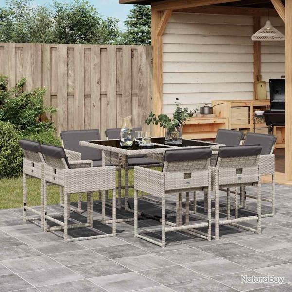 Ensemble � manger de jardin et coussins 9 pcs gris clair rotin