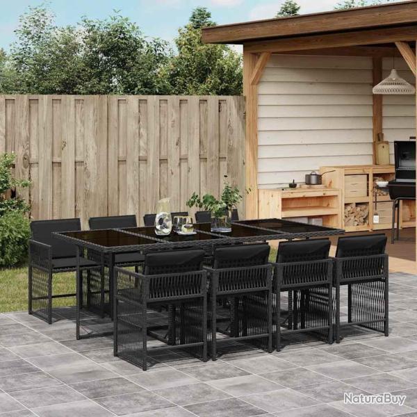Ensemble � manger de jardin 9pcs coussins noir r�sine tress�e