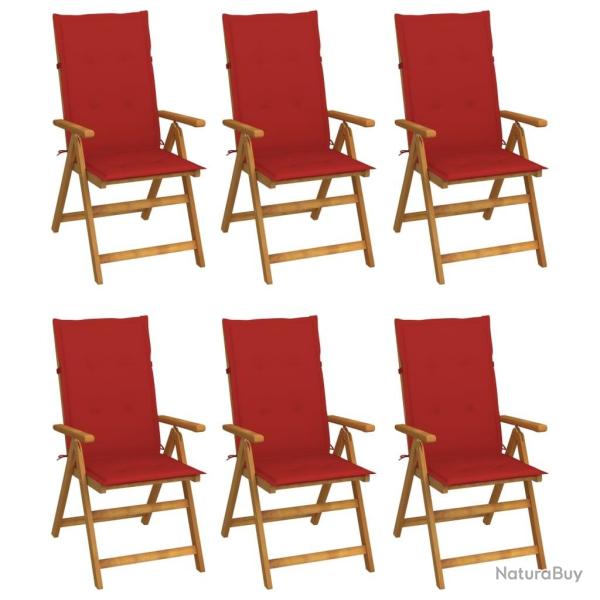 Chaises pliables de jardin lot de 6 avec coussins Bois d'acacia