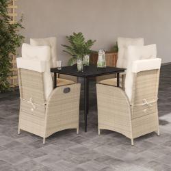 Ensemble &agrave; manger de jardin avec coussins 5pcs Beige poly rotin