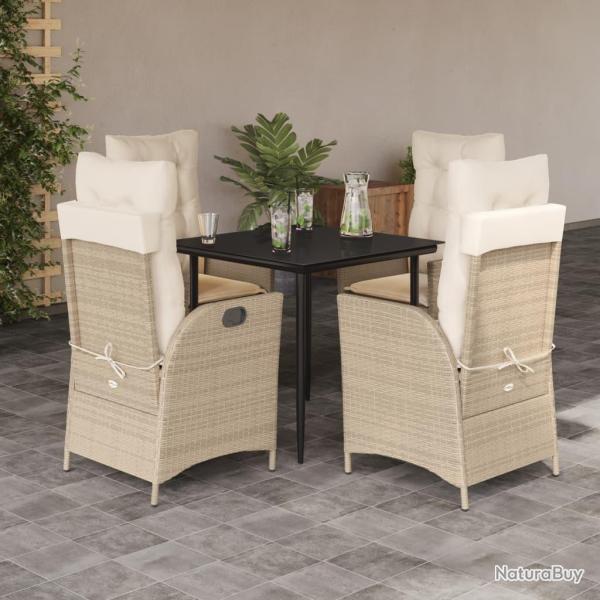Ensemble � manger de jardin avec coussins 5pcs Beige poly rotin