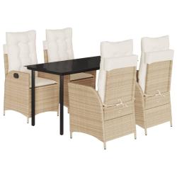 Ensemble &agrave; manger de jardin avec coussins 5pcs Beige poly rotin