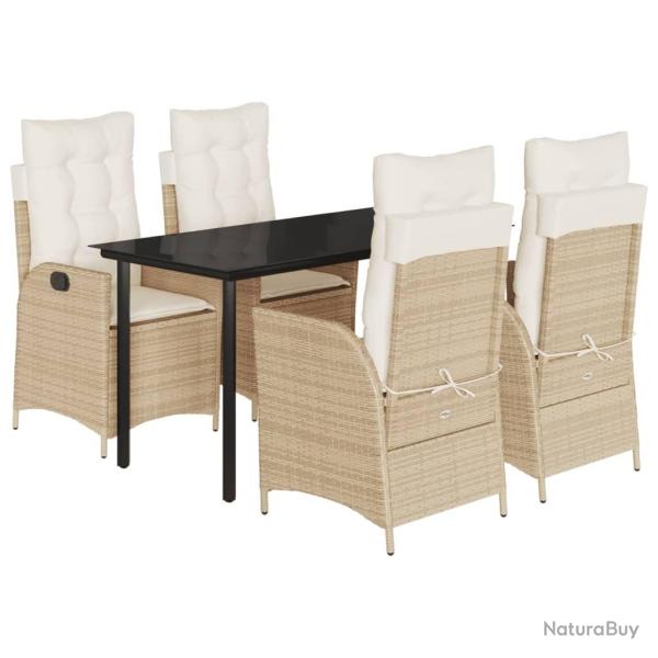 Ensemble � manger de jardin avec coussins 5pcs Beige poly rotin