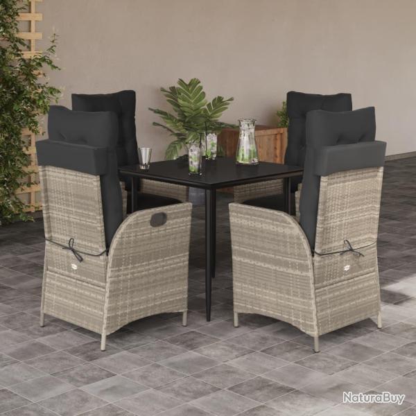 Ensemble � manger de jardin et coussins 5 pcs gris clair rotin