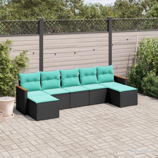 Salon de jardin 7 pcs avec coussins noir r�sine tress�e