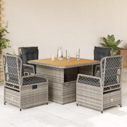 Ensemble &agrave; manger de jardin 5 pcs coussins gris r&eacute;sine tress&eacute;e