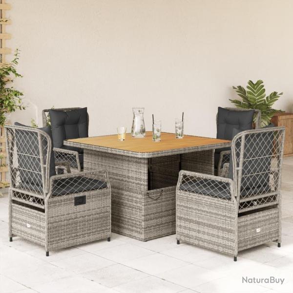 Ensemble � manger de jardin 5 pcs coussins gris r�sine tress�e