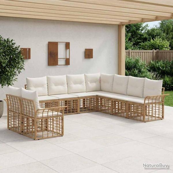 Ensemble de canap�s d'ext�rieur 9 pcs Blanc Naturel et Cr�me