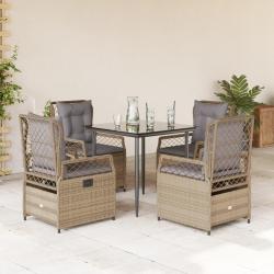 Ensemble &agrave; manger de jardin avec coussins 5pcs Beige poly rotin