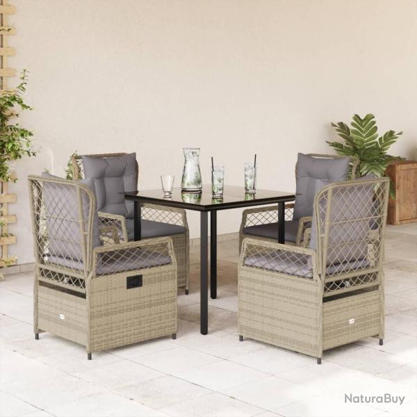 Ensemble � manger de jardin avec coussins 5pcs Beige poly rotin