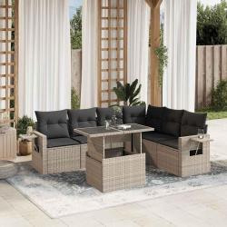 Salon de jardin avec coussins 7 pcs gris clair r&eacute;sine tress&eacute;e