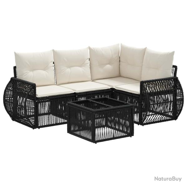 Ensemble de canap� de jardin 5 pcs Noir et blanc cr�me