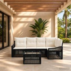 Ensemble de canap&eacute; de jardin 5 pcs Noir polyrotin
